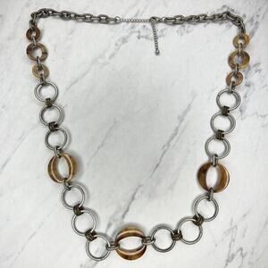 Chicos Silver Tone Chunky Metal Plastic Long Chain Link Statement Necklace 45" ✨
